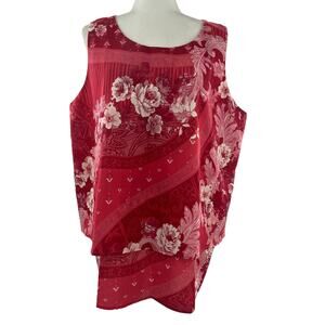 Diane Gilman Red Knit Floral Paisley Long Sleeve Cold Shoulder Top Plus 1X NWT